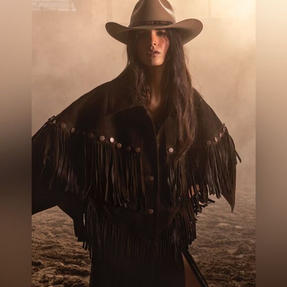 Lorena Saravia H&M Fringed Suede Cape Jacket ONE SIZE - Picture 5 of 15